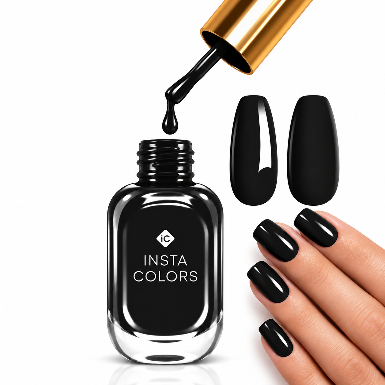Insta Colors Black Nail Polish – Premium Quality Black Nail Colour with Smooth Glossy Finish